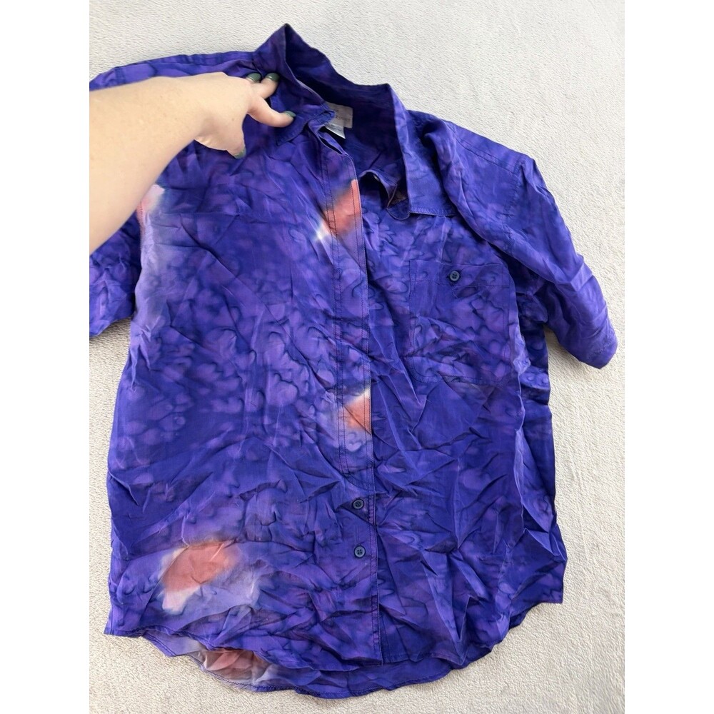 Hawaii Silkyway Button Shirt 100% Silk Women's Size XL Shoulder Pads Vintage